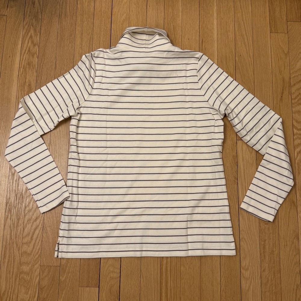 Lands' End Shirt Womens Cream Brown Striped Turtleneck Long Sleeve Stretch Sz M - Picture 5 of 7